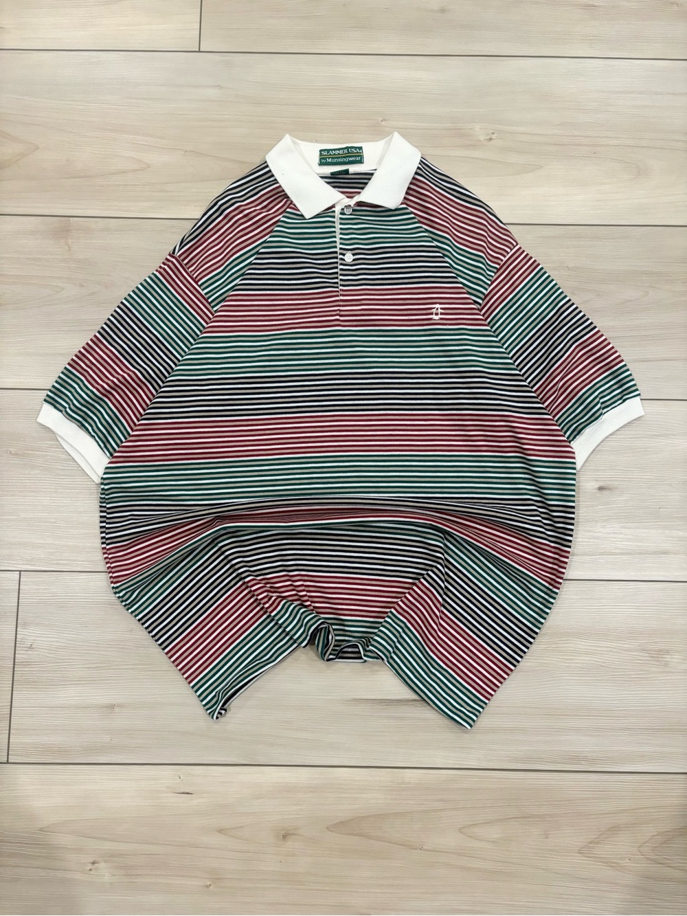 Munsingwear Slammer USA Vintage 90s striped men’s preppy golf polo shirt